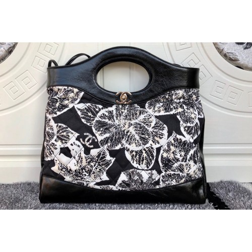 Chanel 31 Shopping Bags Black Calfskin/White Cotton