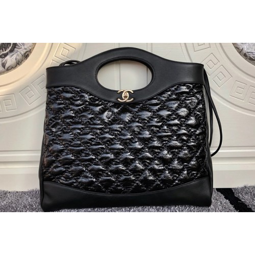 Chanel 31 Shopping Bags Black Shiny Crumpled Calfskin Leather