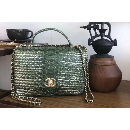Chanel Original Python Leather Shoulder Bag A57043 Green