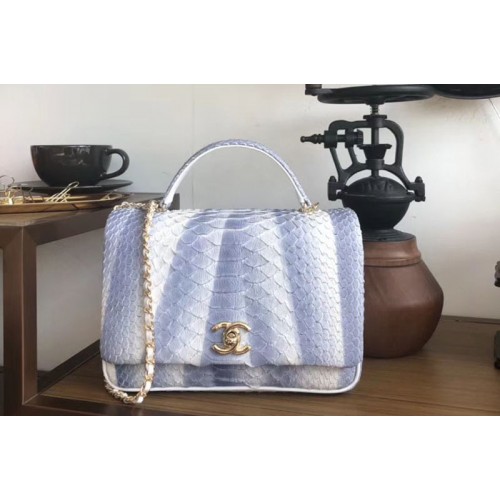 Chanel Original Python Leather Shoulder Bag A57043 Blue&White
