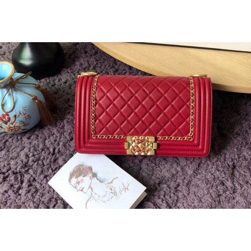 Chanel A67086 Boy Handbags in Red Calfskin and Gold-Tone Metal