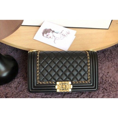 Chanel A67086 Boy Handbags in Black Calfskin and Gold-Tone Metal