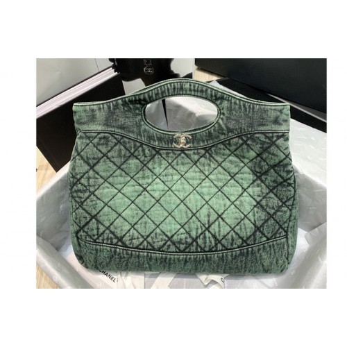 Chanel AS1408 31 large shopping bag in Green Denim and Silver-Tone Metal