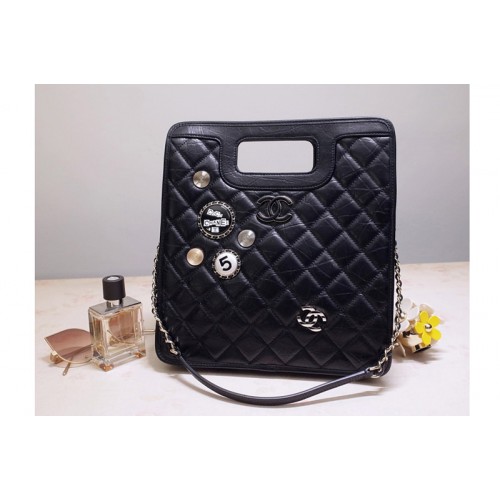 Chanel AS1431 Small Shopping Bag in Black Aged Calfskin