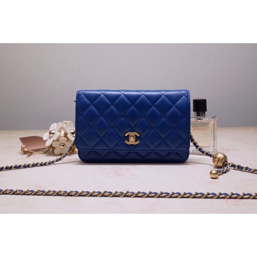 Chanel AP1450 Woc Wallet on Chain Bag in Blue Lambskin