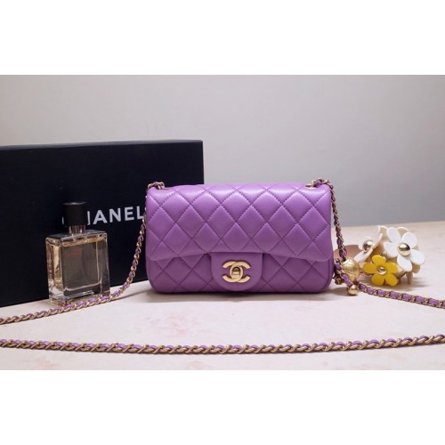 Chanel AS1787 Flap Bag in Purple Lambskin & Gold-Tone Meta