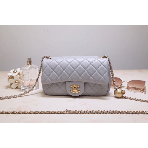 Chanel AS1787 Flap Bag in Gray Lambskin & Gold-Tone Meta