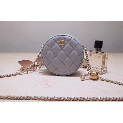 Chanel AS1898 Small Round Bag in Gray Shiny Lambskin