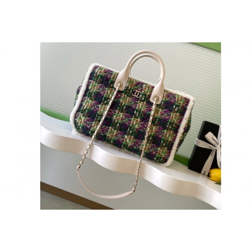 Chanel AS5689 Shopping Bag in Green/Purple Tweed