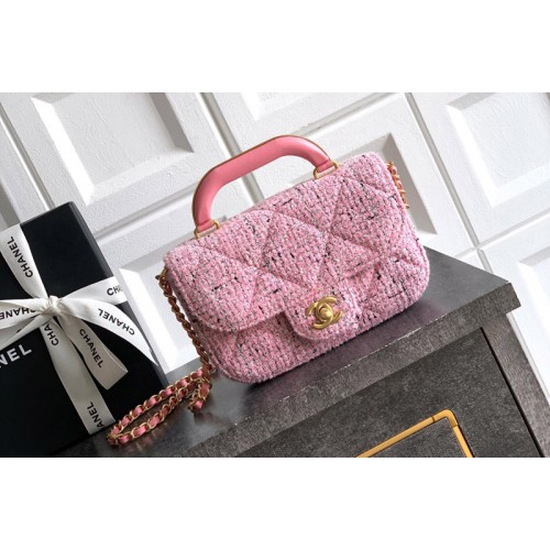 Chanel AS5805 Mini Flap Bag With Top Handle In Pink Tweed