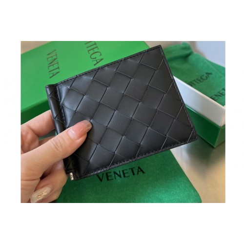 Bottega Veneta Intrecciato Bill Clip Wallet in Black Orange Leather Bottega Veneta Intrecciato Bill Clip Wallet in Black Orange Leather