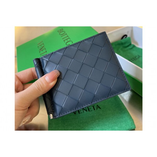Bottega Veneta Intrecciato Bill Clip Wallet in Dark Blue Leather Bottega Veneta Intrecciato Bill Clip Wallet in Dark Blue Leather