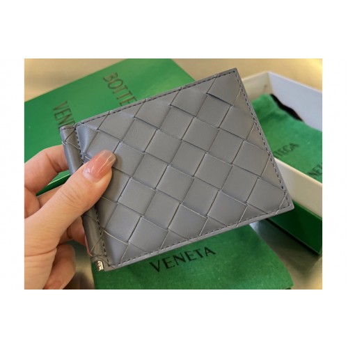 Bottega Veneta Intrecciato Bill Clip Wallet in Grey Leather Bottega Veneta Intrecciato Bill Clip Wallet in Grey Leather
