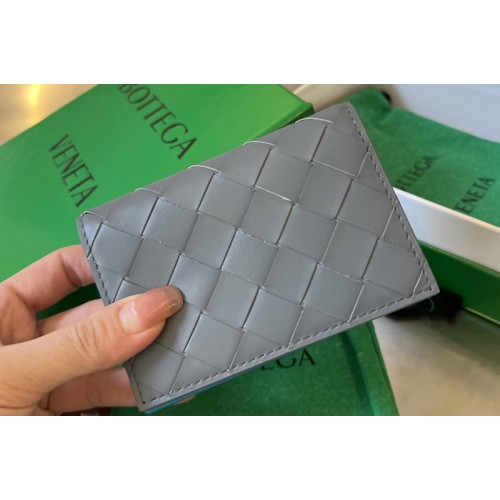 Bottega Veneta Intrecciato Business Card Case in Grey Leather