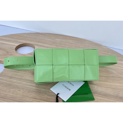 Bottega Veneta Mini Cassette Belt bag in Green Intrecciato Paper Calf leather