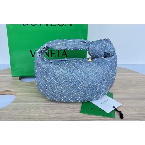 Bottega Veneta Mini Jodie boho bag in Blue Denim Intrecciato Nappa leather