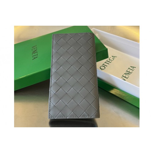 Bottega Veneta Long Intrecciato Wallet in Grey Blue Leather