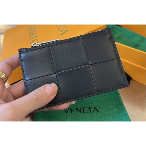 Bottega Veneta Zipped Card Case in Dark Grey Leather