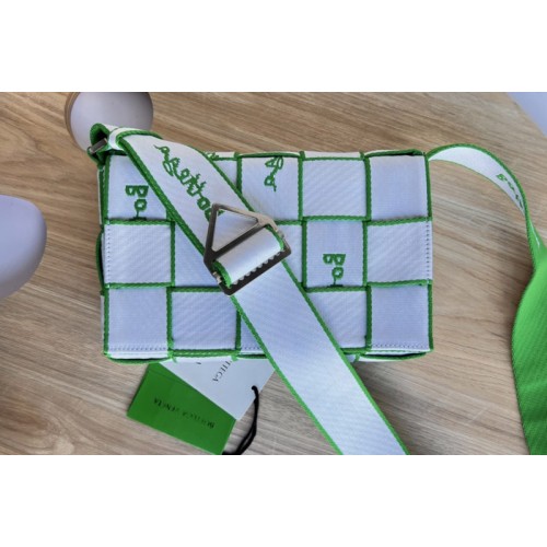 Bottega Veneta Small intreccio reverse logo webbings cross-body bag in White Polyester