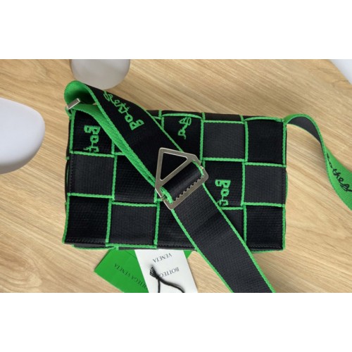 Bottega Veneta Small intreccio reverse logo webbings cross-body bag in Black Polyester