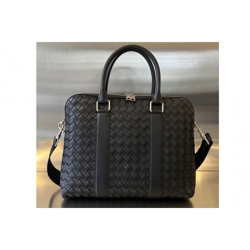 Bottega Veneta Slim Intrecciato Briefcase Bag in Black Leather