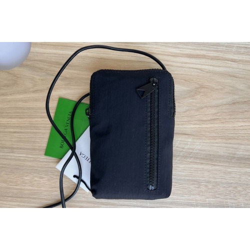 Bottega Veneta Phone Pouch in black leather and nylon