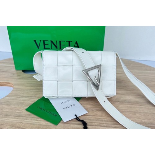 Bottega Veneta Small Cassette crossbody bag in White intreccio leather Bottega Veneta Small Cassette crossbody bag in White intreccio leather