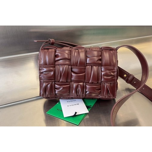 Bottega Veneta Small Cassette Bag in Wine foulard intreccio leather