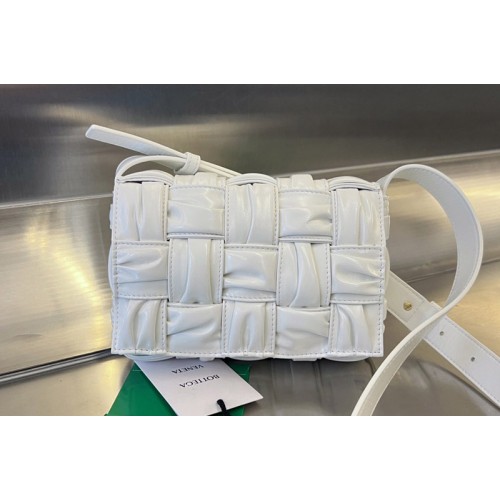 Bottega Veneta Small Cassette Bag in White foulard intreccio leather