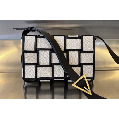 Bottega Veneta Medium Cassette Bag in Natural Black Canvas With Gold