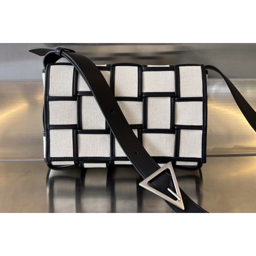 Bottega Veneta Medium Cassette Bag in Natural Black Canvas With Silver Bottega Veneta Medium Cassette Bag in Natural Black Canvas With Silver