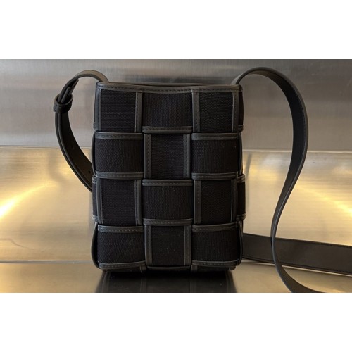Bottega Veneta Mini Cassette Cross-Body Bag in Black Canvas Bottega Veneta Mini Cassette Cross-Body Bag in Black Canvas