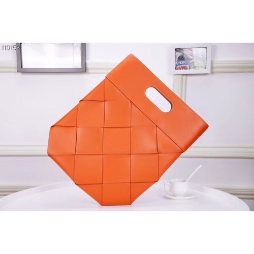 Bottega Veneta Small Slip Tote Bags In Intreccio Linen And Orange French Calf Leather