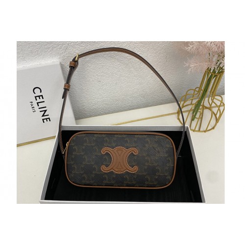 Celine 10J582 MINI CAMERA SHOULDER BAG CUIR TRIOMPHE IN TRIOMPHE CANVAS AND TAN CALFSKIN