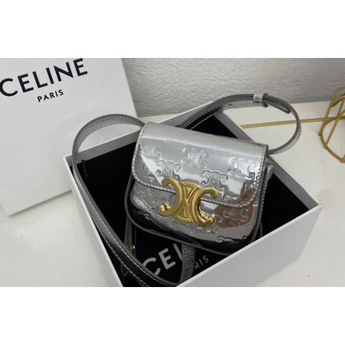 Celine 10I512 MINI TRIOMPHE bag IN Silver CALFSKIN Leather Celine 10I512 MINI TRIOMPHE bag IN Silver CALFSKIN Leather