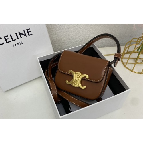 Celine 10I512 MINI TRIOMPHE bag IN Brown CALFSKIN Leather Celine 10I512 MINI TRIOMPHE bag IN Brown CALFSKIN Leather
