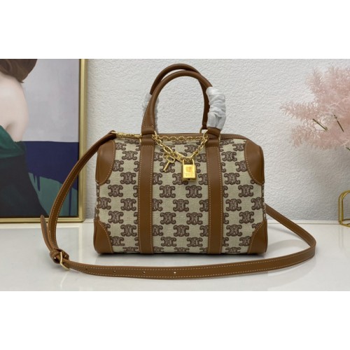 Celine small boston bag in textile with triomphe embroidery