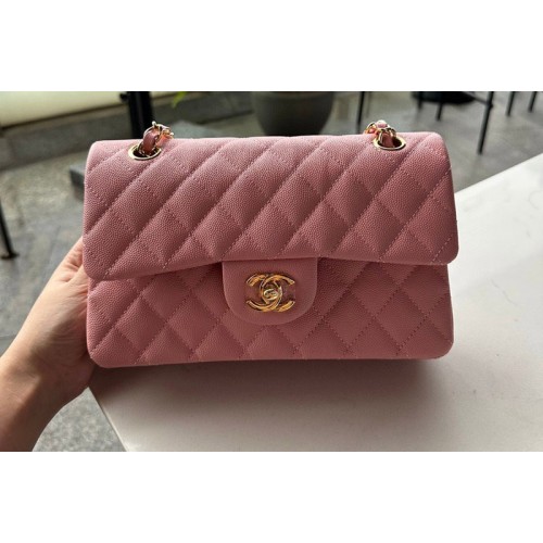Chanel A01113 Small Classic Handbag in Pink Grained Calfskin