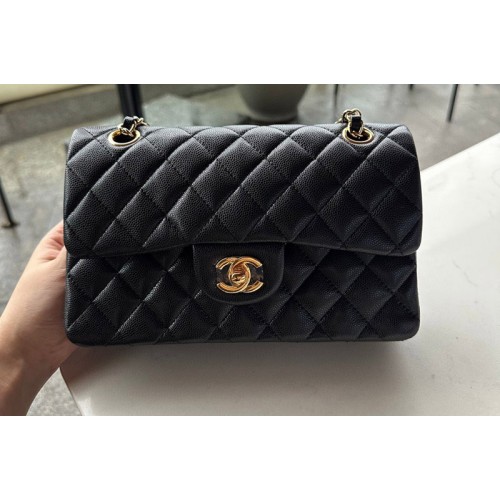 Chanel A01113 Small Classic Handbag in Black Grained Calfskin