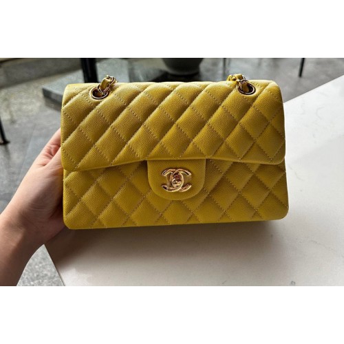 Chanel A01113 Small Classic Handbag in Yellow Grained Calfskin