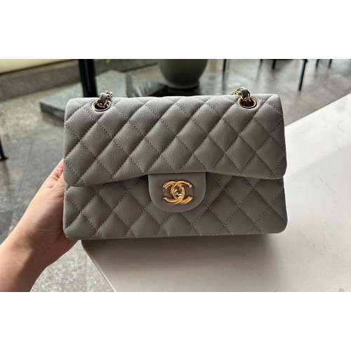 Chanel A01113 Small Classic Handbag in Gray Grained Calfskin
