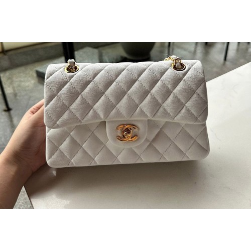 Chanel A01113 Small Classic Handbag in White Grained Calfskin