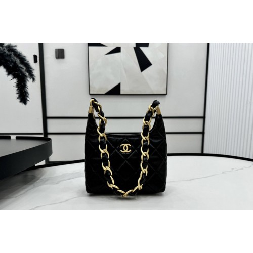 Chanel AS4922 Small Hobo Bag in Black Shiny Lambskin