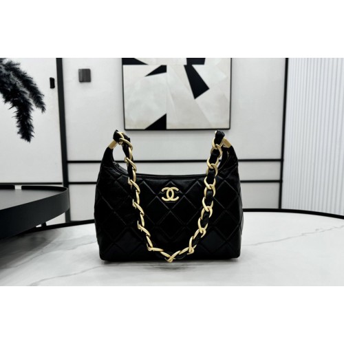 Chanel AS4912 Hobo Bag in Black Shiny Lambskin