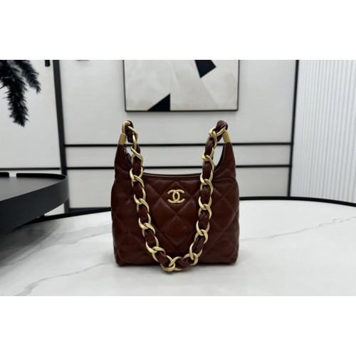 Chanel AS4922 Small Hobo Bag in Burgundy Shiny Lambskin
