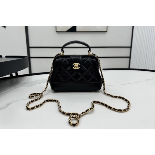 Chanel AS4958 Mini Bag With Top Handle In Black Shiny Lambskin