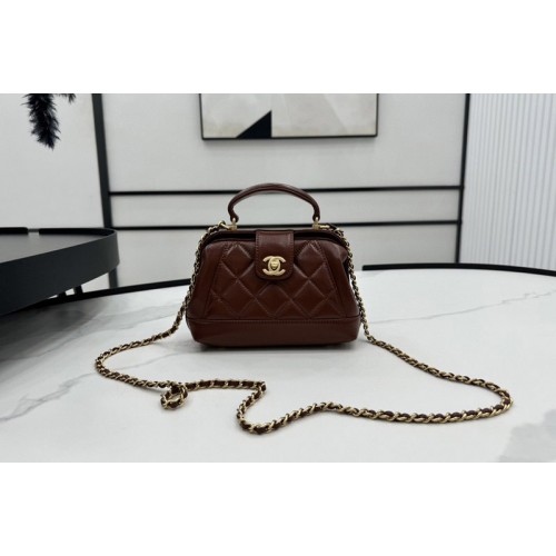 Chanel AS4958 Mini Bag With Top Handle In Brown Shiny Lambskin