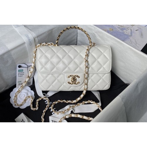 Chanel AS4924 Mini Flap Bag With Top Handle In White Shiny Lambskin