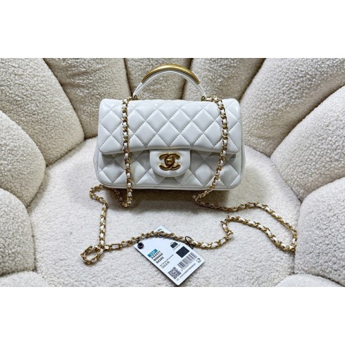 Chanel AS2431 Mini Classic Handbag with Top Handle in White Lambskin