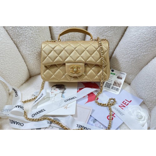 Chanel AS2431 Mini Classic Handbag with Top Handle in Black Calfskin